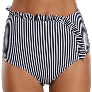 High waist asymmetrical striped bikini bottoms